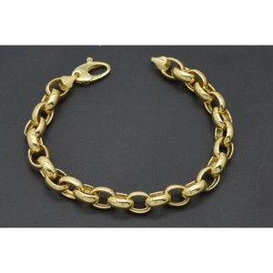 Real 14K Solid Yellow Gold Shiny 7.5" Rolo Chain Polished Charm Bracelet 8mm